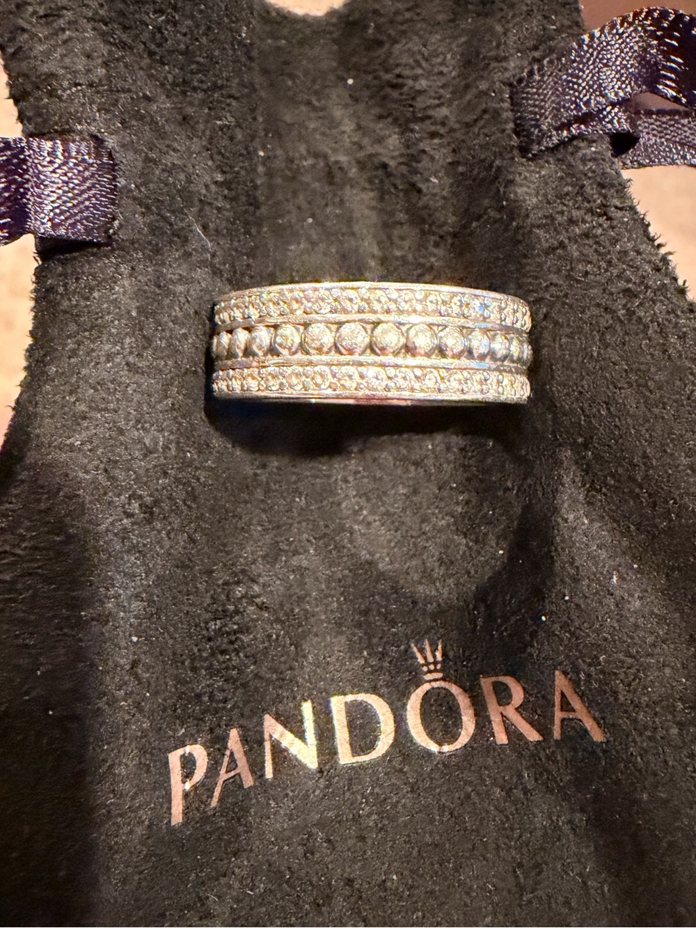 Pandora Silver Triple Row Sparkle Ring